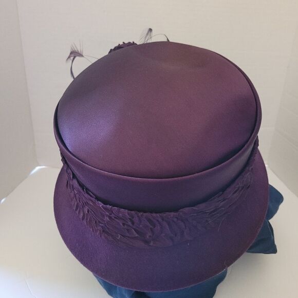 SOMETHING Special Brim Flower Beaded Hat purple wool felt Cloche Dressy - Picture 5 of 9